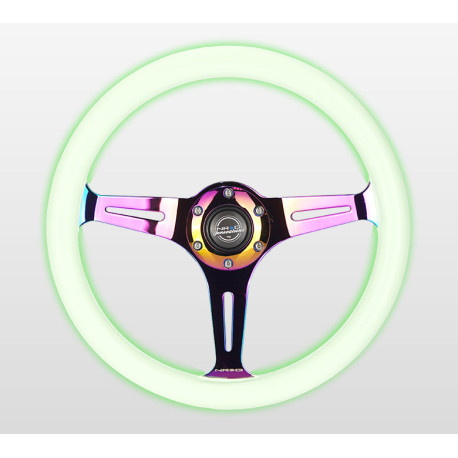 steering wheels 3 spoke steering wheel NRG Classic NEO/Glow, 350mm, wood, 38mm offset, green/neon | races-shop.com