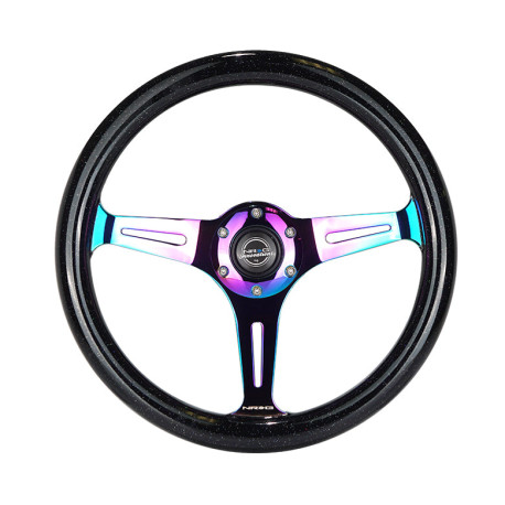 Promotions 3 spoke steering wheel NRG Classic, 350mm, wood, 38mm offset, black/neon | races-shop.com