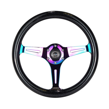 Universal quick release steering wheel hubs NRG Classic wood grain 3-spoke mahogany Steering Wheel (350mm) - NEO/Black sparkle | races-shop.com