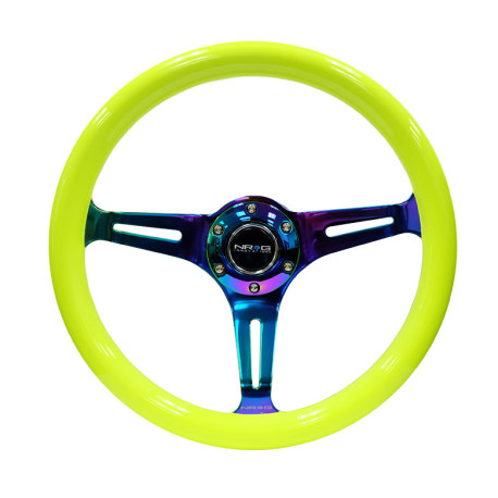 Promotions 3 spoke steering wheel NRG Classic, 350mm, wood, 38mm offset, yellow/neon | races-shop.com