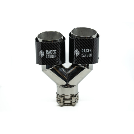 Two outputs Exhaust tip RACES CARBON 2x101mm, input 76mm - Burnt | races-shop.com