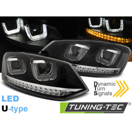 Lighting HEADLIGHTS U-LED LIGHT BLACK SEQ fits VW POLO 6R 09-03.14 | races-shop.com