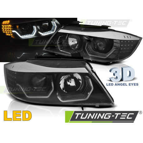 Lighting HEADLIGHTS ANGEL EYES LED 3D BLACK fits BMW E90/E91 05-08 | races-shop.com