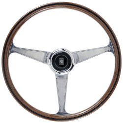 3 spoke steering wheel Nardi Anni 60, 380mm, wood, 45mm offset, brown/chrome