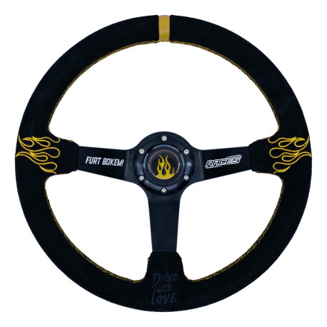 steering wheels Steering wheel RACESxFurtBokem Fire Wheel, 350mm, suede, 90mm deep dish | races-shop.com