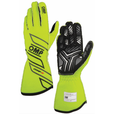 Gloves Race gloves OMP ONE-S my2025 with FIA homologation (external stitching), fluo yellow | races-shop.com