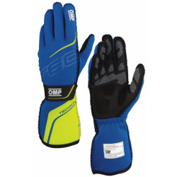 FIA race gloves OMP TECNICA (external stitching), blue/yellow