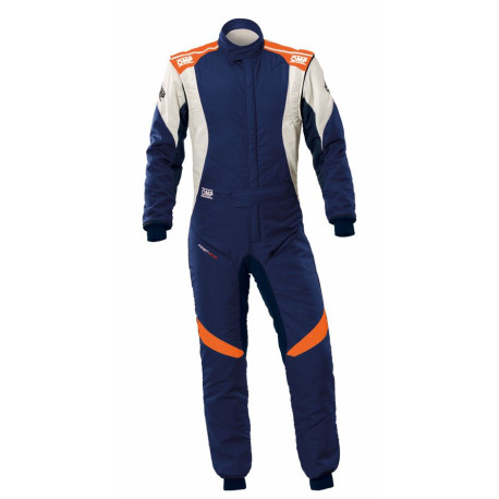 Suits FIA racing suit OMP FIRST EVO my2025, navy blue/fluo/orange | races-shop.com