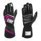 Race gloves OMP FIRST my2025 with FIA homologation (external stitching), black/fuchsia