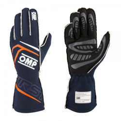 Race gloves OMP FIRST my2025 with FIA homologation (external stitching), navy blue/orange