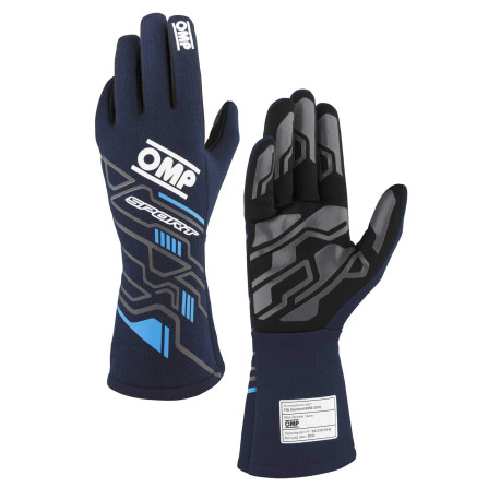Gloves Race gloves OMP SPORT my2025 with FIA homologation, navy blue/cyan | races-shop.com