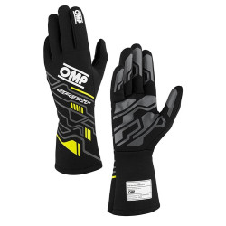 Race gloves OMP SPORT my2025 with FIA homologation, black/fluo yellow