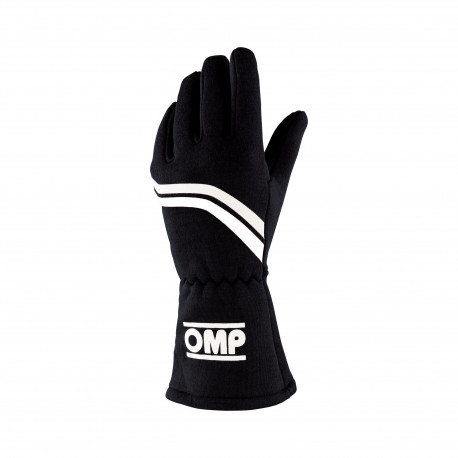 Gloves Race gloves OMP DIJON my2025 with FIA (inside stitching) Black with whte stripes | races-shop.com