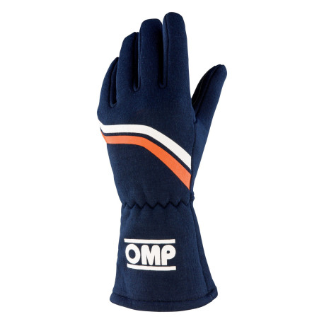Gloves FIA race gloves OMP DIJON (internal stitching), navy blue/white/orange | races-shop.com