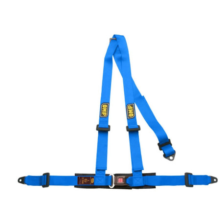 Seatbelts and accessories ECE 3 point sport safety belts OMP ROAD 3 with plate mounting, blue | races-shop.com