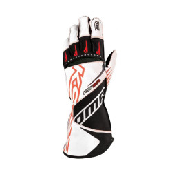Race gloves OMP KS-2R (external stitching) white/black/red