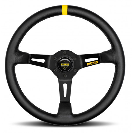 steering wheels 3 spoke steering wheel MOMO MOD.08, 330mm, leather, 88mm offset, black/yellow | races-shop.com
