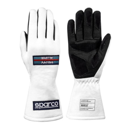 Gloves Race gloves Sparco MARTINI RACING LAND 2025 with FIA, white | races-shop.com