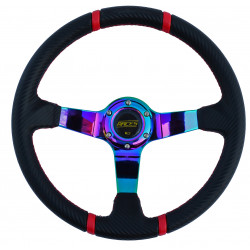 3 spoke steering wheel RACES Drift Neo Carbon, 350mm, carbon look, 90mm offset, carbon/neon/red