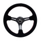 3 spoke steering wheel NRG, 350mm, suede, slotted spokes, 75mm offset, black