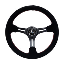 3 spoke steering wheel NRG, 350mm, suede, slotted spokes, 75mm offset, black
