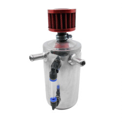 Oil catch tank with 2 outputs and filter - capacity 0,5l