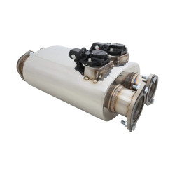 Varex exhaust valve muffler 6"x10"x16" Flanged Inlet 3", Twin Flanged Outlet 3"