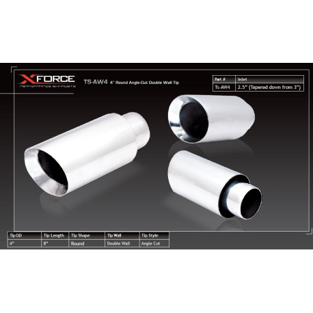 With one outlet 2.5" Inlet, 4″ Double Wall Round Angle Cut Tip (expandable),304 Stainless Steel | races-shop.com
