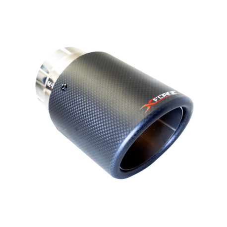 With one outlet XFORCE 3″ Inlet, 4.5″ Round Angle-Cut Double Wall Carbon Fibre Tip | races-shop.com