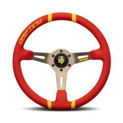 3 spoke steering wheel MOMO DRIFTING, 350mm, suede, 90mm offset, red/grey/yellow