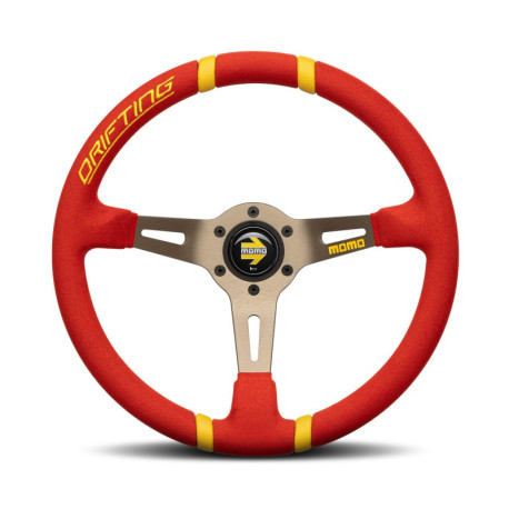 steering wheels 3 spoke steering wheel MOMO DRIFTING, 350mm, suede, 90mm offset, red/grey/yellow | races-shop.com