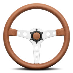 3 spoke steering wheel MOMO PROTOTIPO HERITAGE TOBACCO, 350mm, leather, 39mm offset, brown/silver
