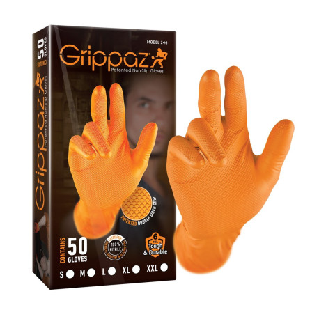 Gloves Grippaz 246 Protišmykové nitrilové rukavice oranžové veľkosť M/8 - 50ks | races-shop.com