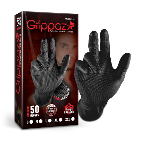 Gloves Grippaz 246A Protišmykové nitrilové rukavice čierne veľkosť L/9 - 50ks | races-shop.com