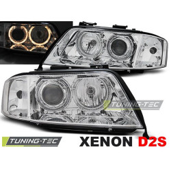 TUNING-TEC headlights (Angel Eyes) for XENON AUDI A6 05.97-09.99 (D2S/H7), chrome