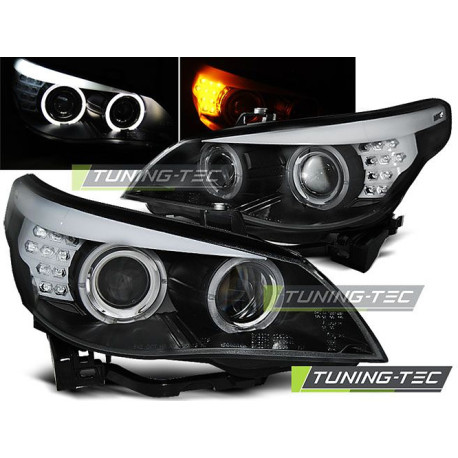 Lighting TUNING-TEC headlights (Angel Eyes, LED indicator) for BMW E60/E61 03-07 (H7), black | races-shop.com