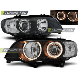 TUNING-TEC headlights (Angel Eyes) for XENON BMW X5 E53 09.99-10.03 (D2S/H7), black, V1
