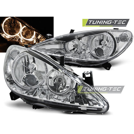 Lighting TUNING-TEC headlights (Angel Eyes) for PEUGEOT 307 04.01-06.05 (H7), chrome | races-shop.com