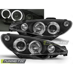 TUNING-TEC headlights (Angel Eyes) for PEUGEOT 206 10.98-02 (H1), black