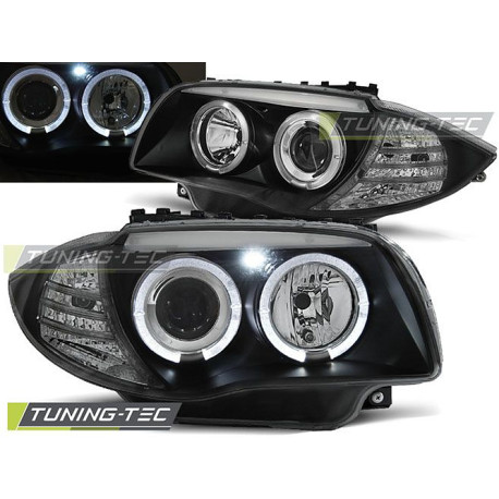 Lighting TUNING-TEC headlights (Angel Eyes) for BMW 1 E87/E81/82/88 04-11 (H7), black, V1 | races-shop.com