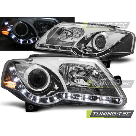 Lighting TUNING-TEC headlights (DRL) for VW PASSAT B6 3C 03.05-10 (H7/H1), chrome | races-shop.com