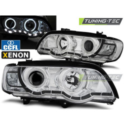 TUNING-TEC headlights (Angel Eyes) for XENON BMW X5 E53 09.99-10.03 (D2S/H1), chrome