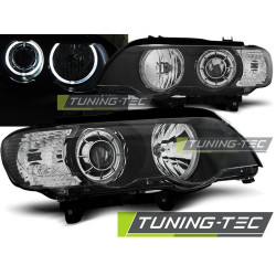 TUNING-TEC headlights (Angel Eyes) for BMW X5 E53 09.99-10.03 (H7), black, V2