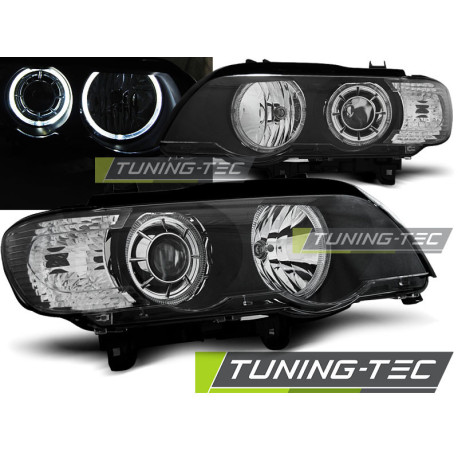 Lighting TUNING-TEC headlights (Angel Eyes) for BMW X5 E53 09.99-10.03 (H7), black, V2 | races-shop.com