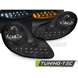 HEADLIGHTS DAYLIGHT ALL GLOSSY BLACK fits PORSCHE BOXSTER 96-04 /911 996