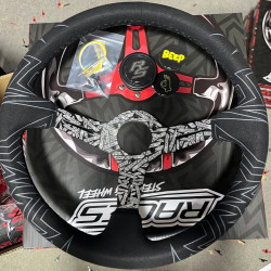 3 spoke steering wheel RACES Graffito, 350mm, suede, 97mm offset, black