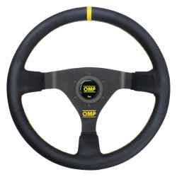 3 spoke steering wheel OMP WRC, 350mm, leather, 70mm offset, black/yellow