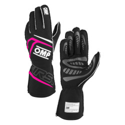 FIA race gloves OMP FIRST (external stitching), black/fuchsia
