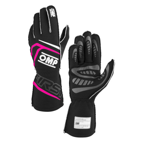 Gloves FIA race gloves OMP FIRST (external stitching), black/fuchsia | races-shop.com