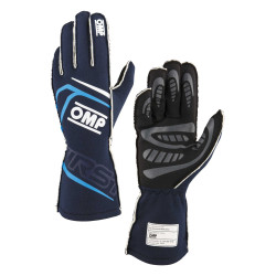 FIA race gloves OMP FIRST (external stitching), navy blue/cyan